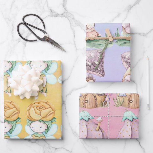 Fairies Roze Paarse Geel Verpakking Papier Inpakpapier Vel (Voorkant)