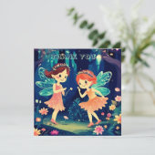 Fairies spelen in het magische woud feest dank u bedankkaart (Staand voorkant)