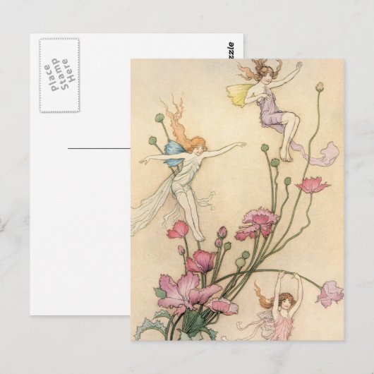Fairies springt op bloemen briefkaart (Voorkant / Achterkant)