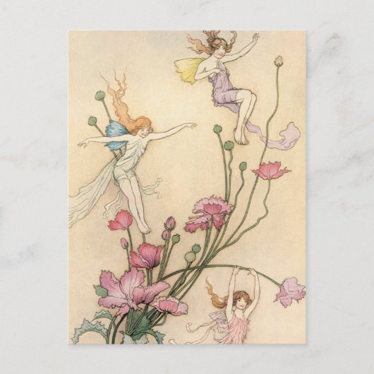 Fairies springt op bloemen briefkaart (Voorkant)