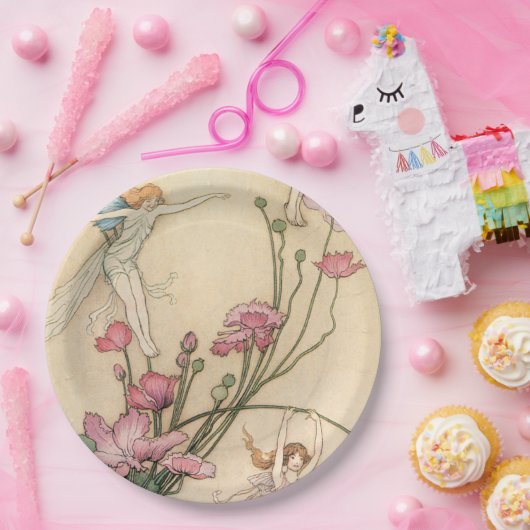 Fairies springt op bloemen papieren bordje (Feest)