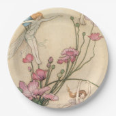 Fairies springt op bloemen papieren bordje (Voorkant)
