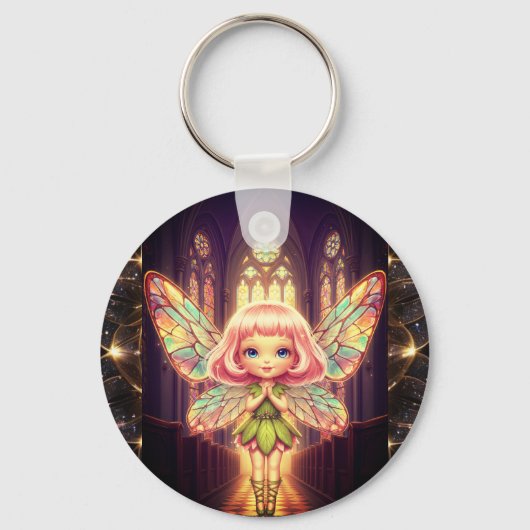 Fairies, stained glass, cathedrals, fantasy,Prayer Sleutelhanger (Voorkant)