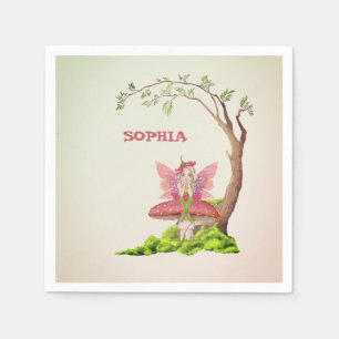 Fairies Theme Cute Birthday Pink Green Napkins Servet