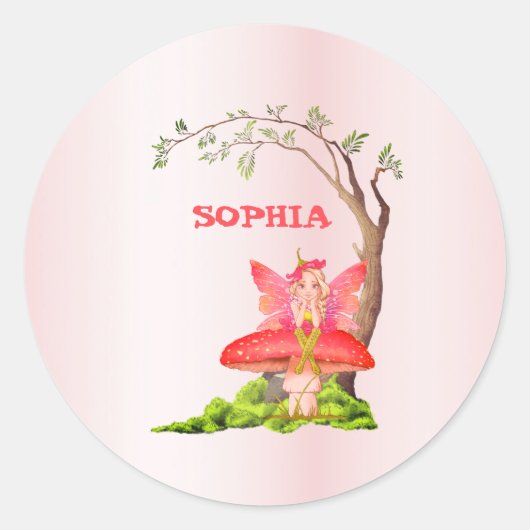 Fairies Theme Cute Birthday Pink Green Ronde Sticker (Voorkant)