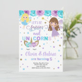 Fairies & unicorns meiden zussen uitnodigingen. kaart (Staand voorkant)