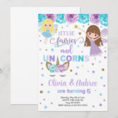 Fairies & unicorns meiden zussen uitnodigingen. kaart (Voorkant / Achterkant)