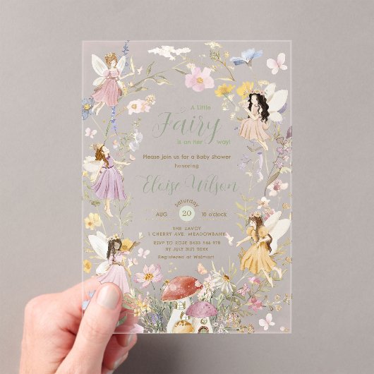 Fairies Wildflower Flower Meadow Baby shower Acryl Uitnodigingen (Insitu (Draagbaar))