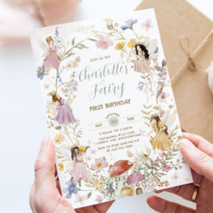 Fairies Wildflower Meadow Bloemen 1e Verjaardag Kaart