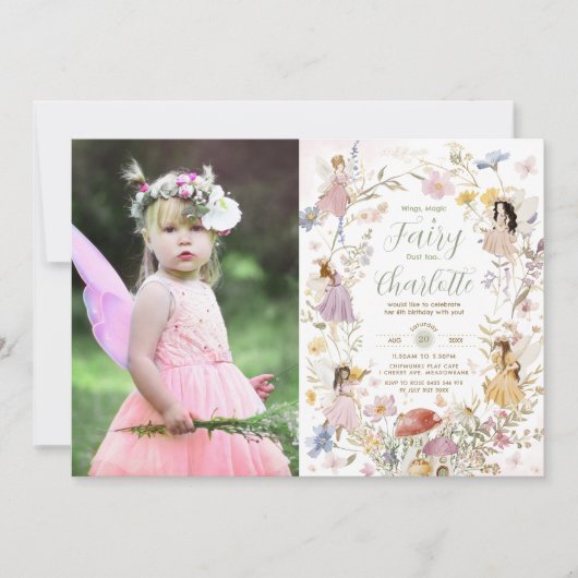 Fairies Wildflower Meadow Bloemen Verjaardag Foto Kaart (Voorkant)