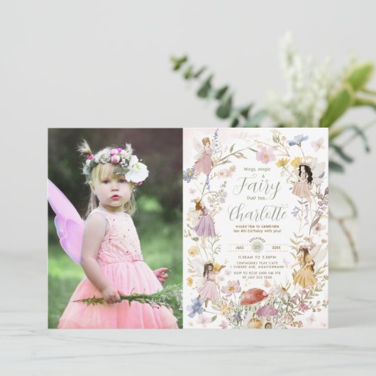 Fairies Wildflower Meadow Bloemen Verjaardag Foto Kaart (Staand voorkant)