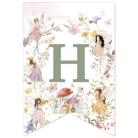 Fairies Wildflower Meadow Bloemen Verjaardag Garla Vlaggetjes (Eerste vlag)