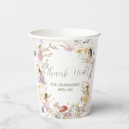 Fairies Wildflower Meadow Bloemen Verjaardag Papieren Bekers (Achterkant)