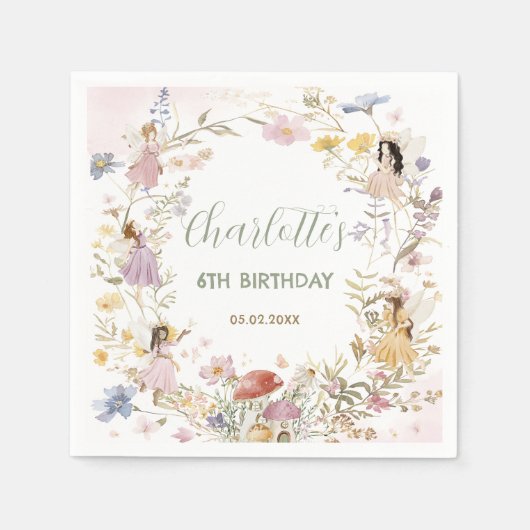 Fairies Wildflower Meadow Bloemen Verjaardag Servet (Voorkant)