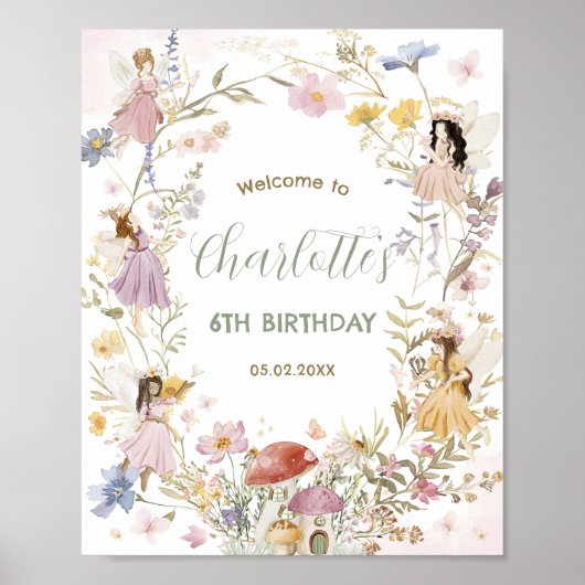 Fairies Wildflower Meadow Bloemen Verjaardag Welko Poster (Voorkant)