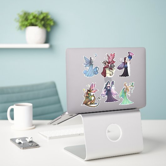 Fairies with Dragons Stickers door Molly Harrison (Laptop op bureau)