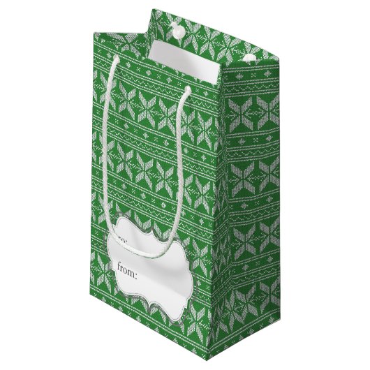 Fairisle Kerstnit Pattern Klein Cadeauzakje (Voorkant Gekanteld)