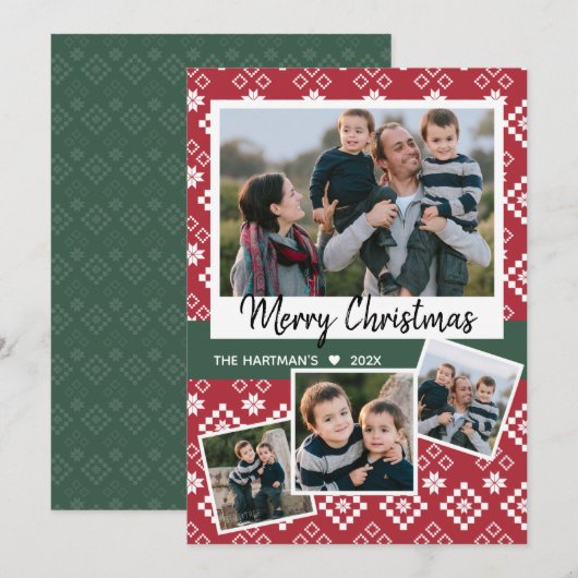 Fairisle Nordic Christmas Collage Feestdagenkaart (Voorkant / Achterkant)