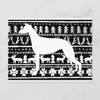 Fairisle Sighthound Christmas Linocut Briefkaart