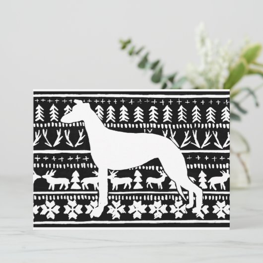 Fairisle Sighthound Christmas Linocut Kaart (Staand voorkant)