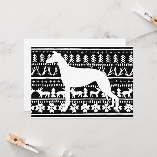 Fairisle Sighthound Christmas Linocut Kaart (Voorkant / Achterkant in situ)