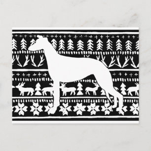 Fairisle Sighthound Kerstmis Linocut Briefkaart
