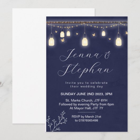 Fairlight-trouwuitnodiging, snaarlichten kaart (Voorkant / Achterkant)