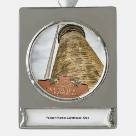 FAirport Harbour Lighthouse Ceramic Ornament Verzilverd Banner Ornament