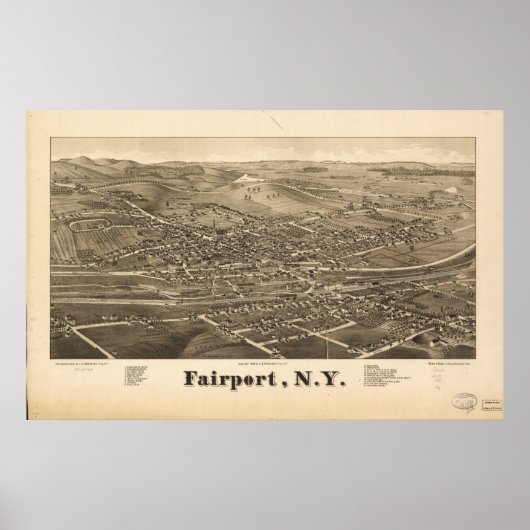 FAirport New York 1885 Antiek Panorama Poster (Voorkant)