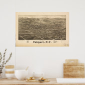 FAirport New York 1885 Antiek Panorama Poster (Keuken)