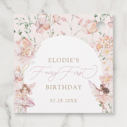 Fairy 1e roze bloemen meisjes verjaardag bedankjes labels (Achterkant)