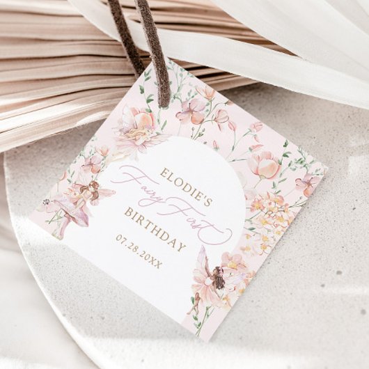 Fairy 1e roze bloemen meisjes verjaardag bedankjes labels