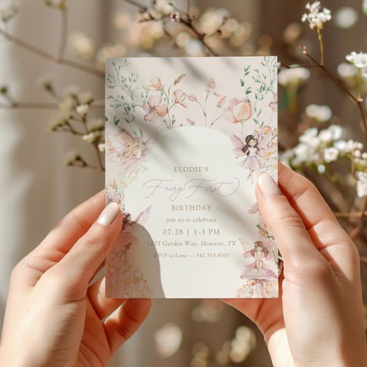 Fairy 1e roze bloemen meisjes verjaardag kaart