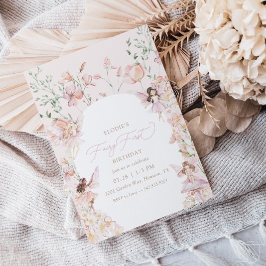 Fairy 1e roze bloemen meisjes verjaardag kaart