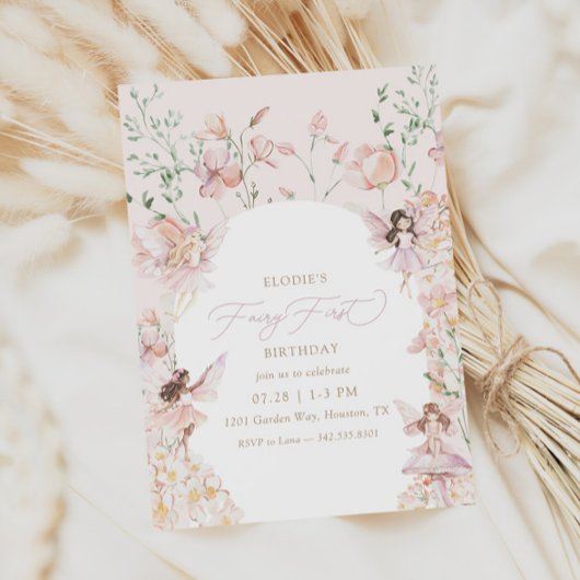 Fairy 1e roze bloemen meisjes verjaardag kaart