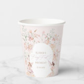 Fairy 1e roze bloemen meisjes verjaardag papieren bekers (Voorkant)