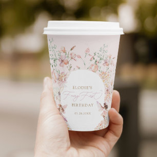 Fairy 1e roze bloemen meisjes verjaardag papieren bekers