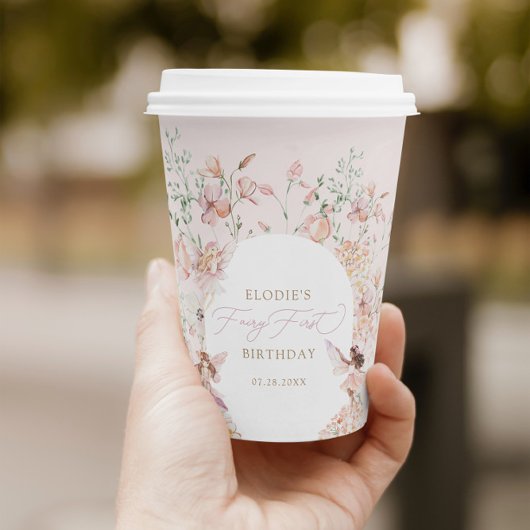 Fairy 1e roze bloemen meisjes verjaardag papieren bekers