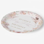 Fairy 1e roze bloemen meisjes verjaardag papieren bordje (Gekanteld)