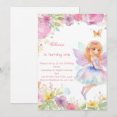 Fairy 1e verjaardag uitnodiging (Voorkant / Achterkant)