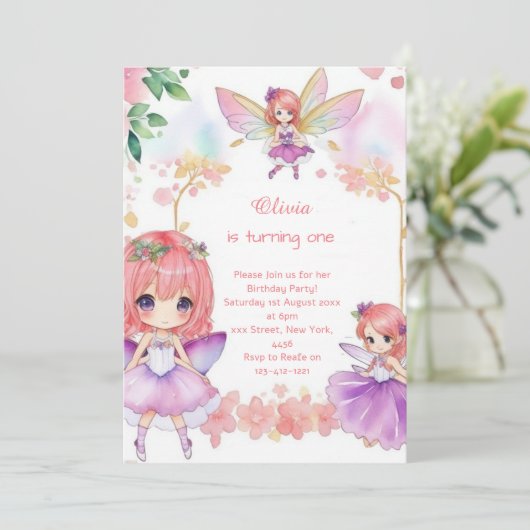 Fairy 1e verjaardag uitnodiging (Staand voorkant)
