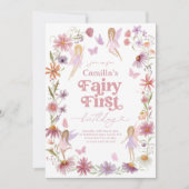 Fairy 1e Verjaardag Uitnodiging Fairy First Girls (Voorkant)