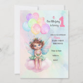 Fairy 1e verjaardag uitnodiging, Fairy op een wolk Kaart (Voorkant)
