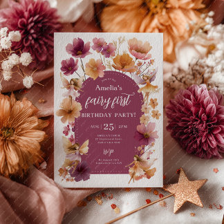 Fairy 1st Birthday Fairy Fall Burgundy Orange Kaart