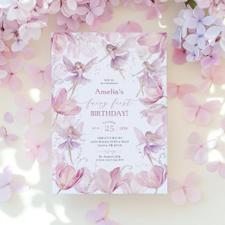 Fairy 1st Birthday Girls Fairy Party Pink Purple Kaart