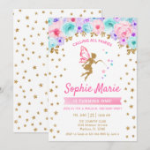 Fairy 1st Birthday - Goud Blauwgroen Paarse Roze Kaart (Voorkant / Achterkant)