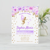 Fairy 1st Birthday - Goud Paarse Kaart (Staand voorkant)