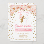 Fairy 1st Birthday - Goud Roze Kaart (Voorkant / Achterkant)