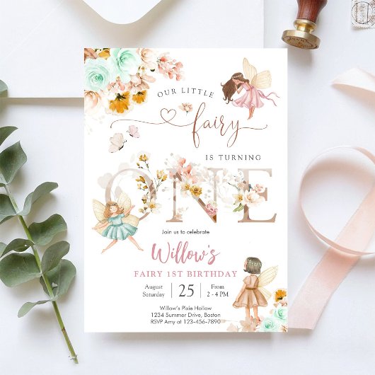 Fairy 1st Birthday Invitation Kaart