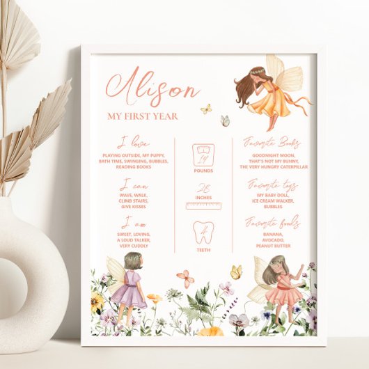 Fairy 1st Birthday Milestone Sign Poster